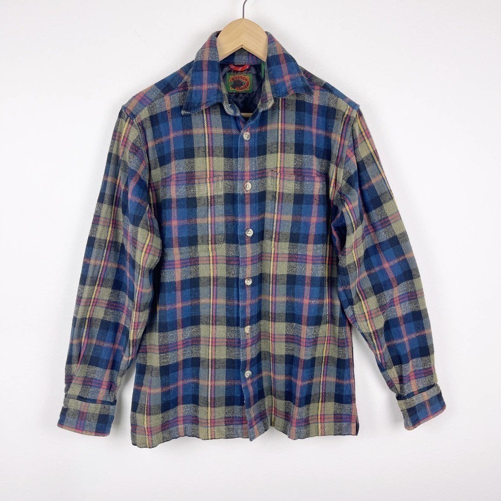 Vintage Boston Traders Blue Brown Plaid Heavyweight Flannel Shirt Shacket Small